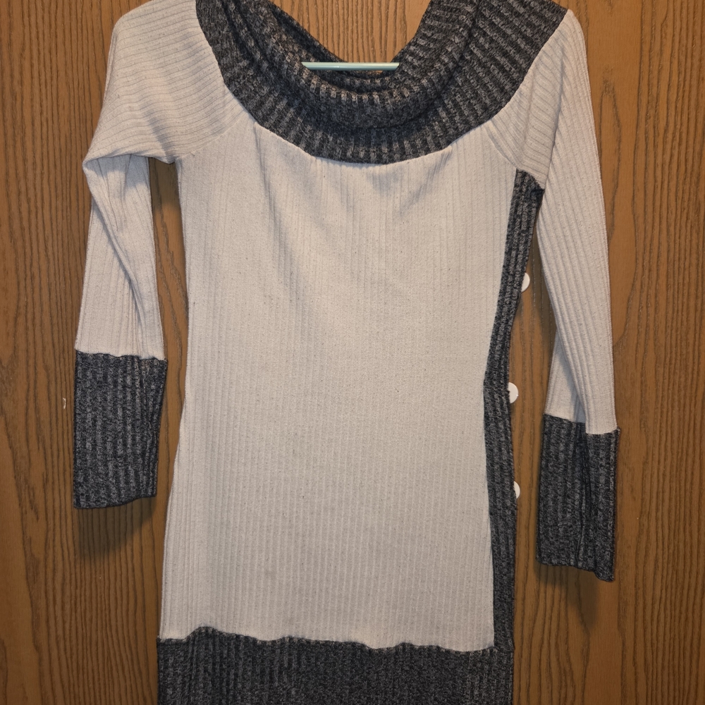 Stylish Gray and Cream Women's Sweater Dress